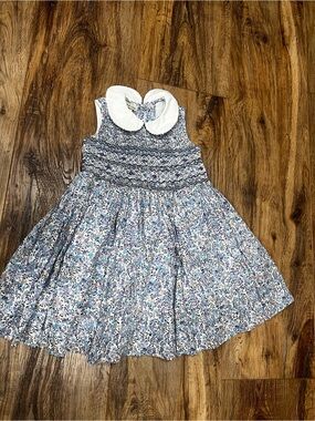 Smocked Floral Peter Pan Collar Dress in Blue for Girls -Size 2
